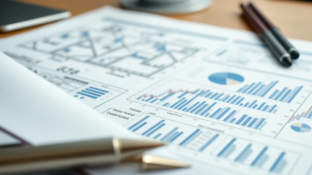 A macro shot of architectural blueprints or technical financ