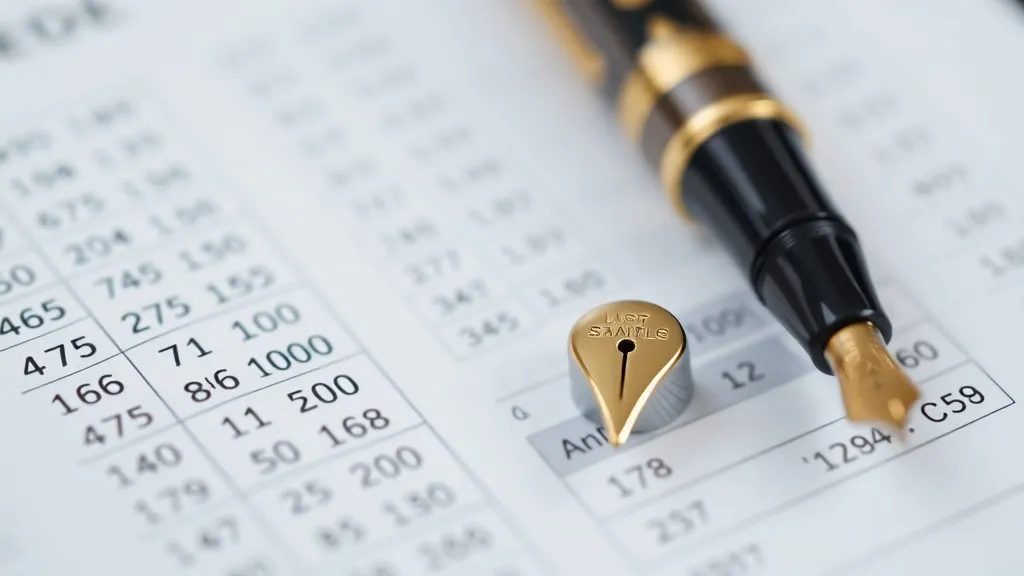 A close-up of a fountain pen resting on a ledger with neatly