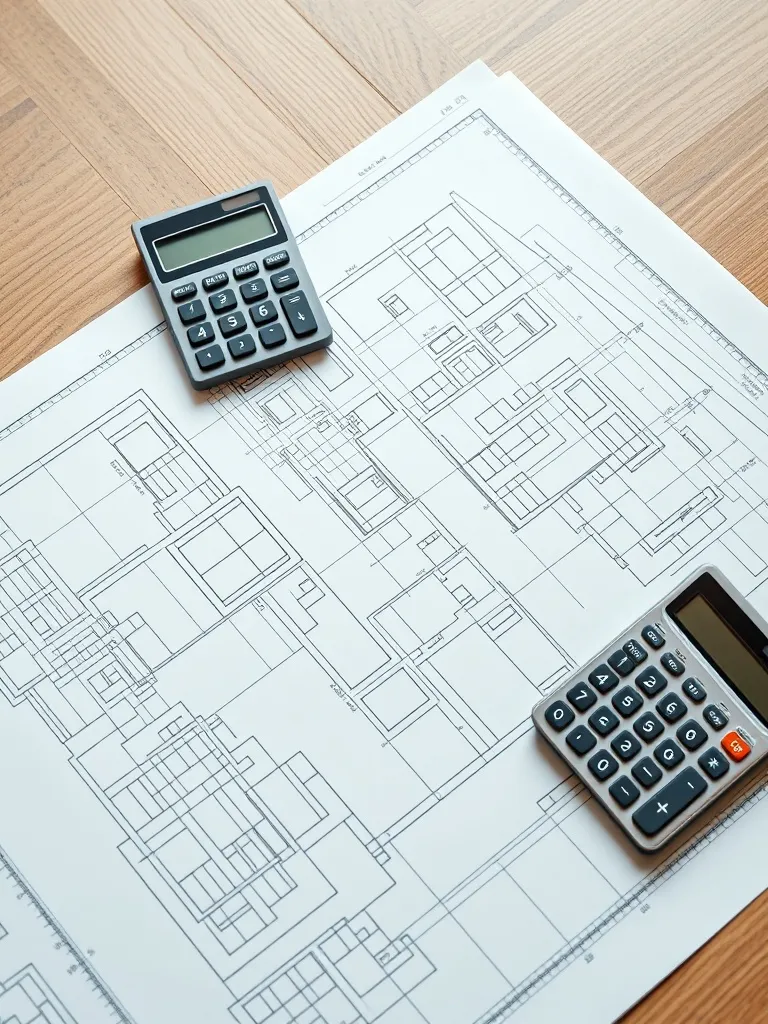 High-angle shot of professional architectural blueprints and